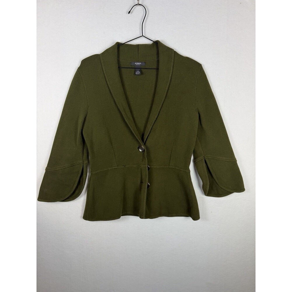 Alfani Womens Size PM Dark Green Bell Sleeve Cardigan Sweater V Neck Knit PM Top